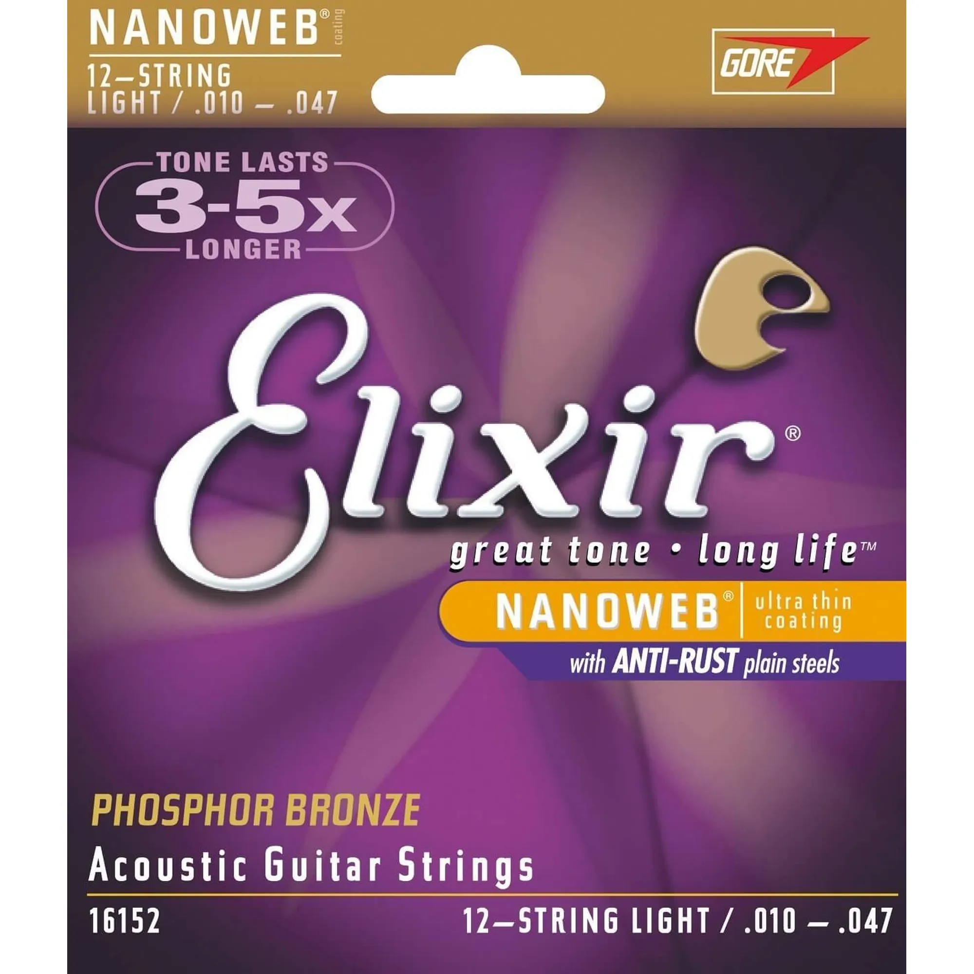 Vorderes Coverbild Elixir 16152 Nanoweb Phosphor 12-String Light