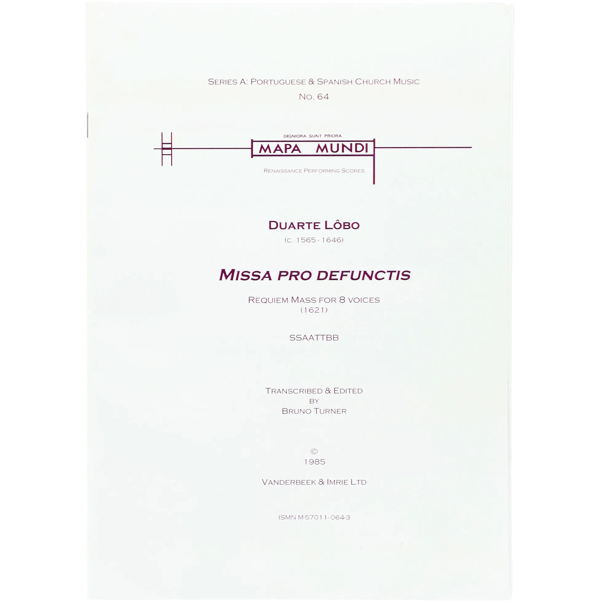 Vorderes Coverbild Missa pro defunctis for mixed chorus a cappella