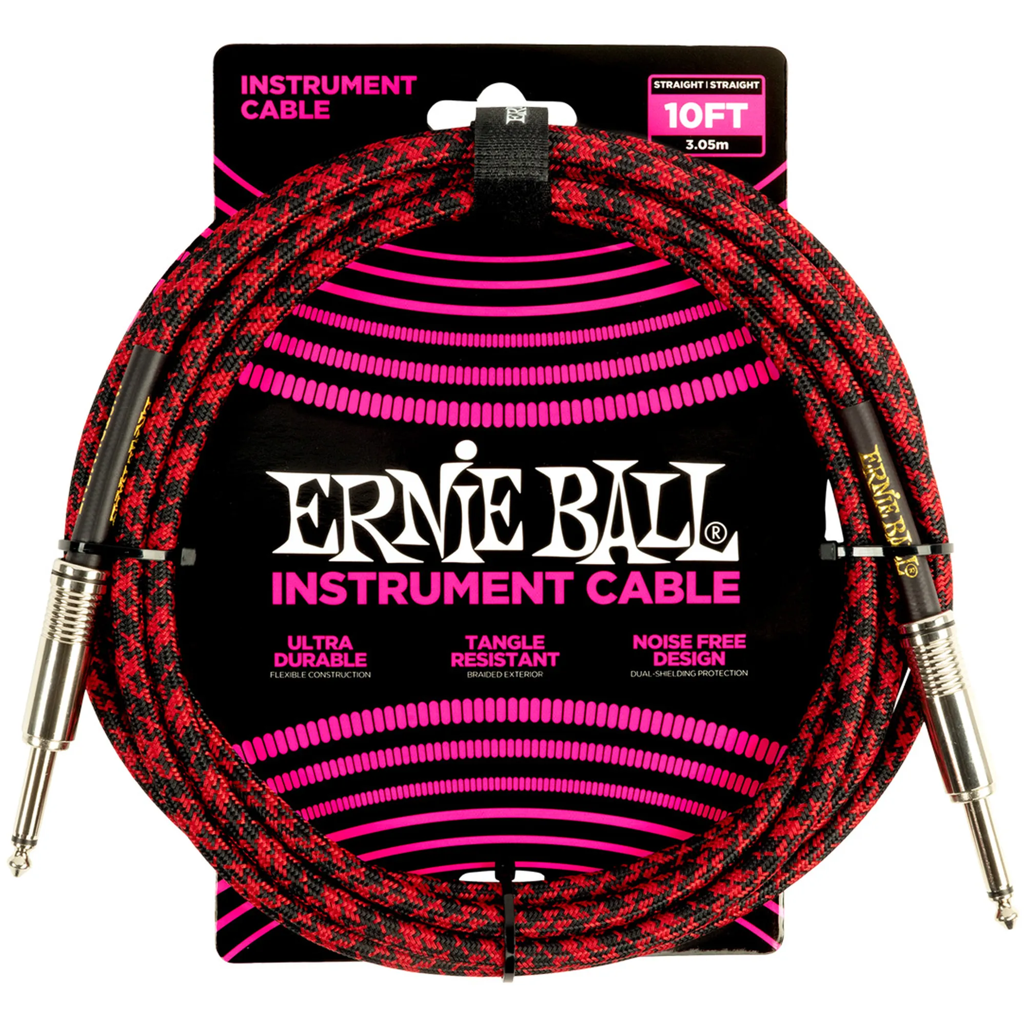 Vorderes Coverbild Ernie Ball EB6394 Rot/Schwarz 3,05 Meter