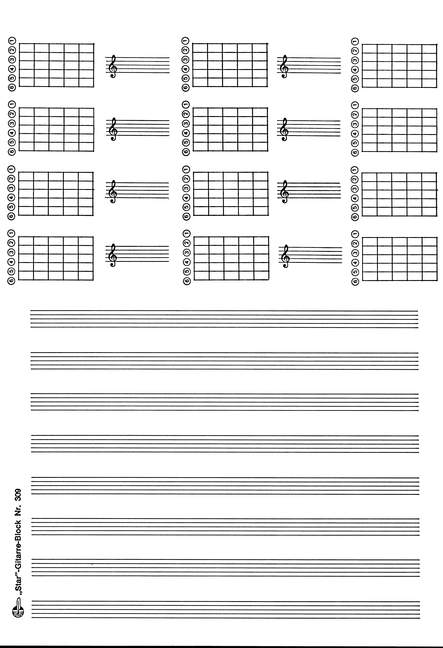 Vorderes Coverbild Notenblock für Gitarre DIN A4 hoch 8 Systeme