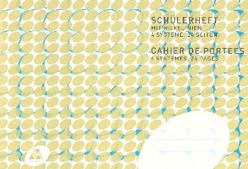 Vorderes Coverbild Schüler-Notenheft Din A5 quer 4 Systeme mit Hilfslinien 24 Seiten