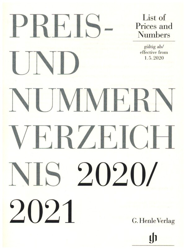 Vorderes Coverbild Preis und Nummernverzeichnis Henle Verlag 2020/2021