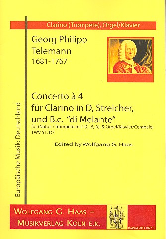 Vorderes Coverbild Concerto à 4 TWV51:D7 für Clarino in D
