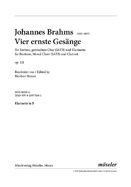 Vorderes Coverbild 4 ernste Gesänge op.121