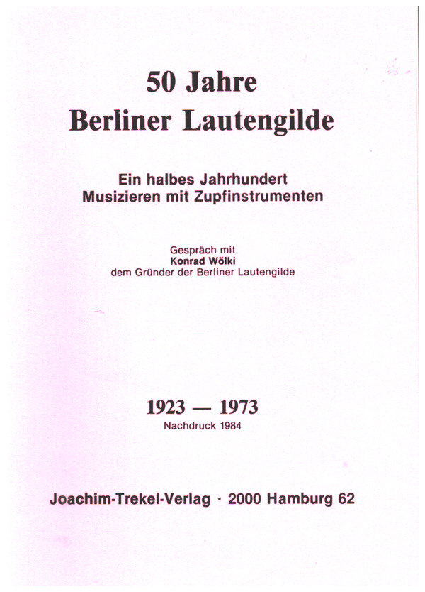 Vorderes Coverbild 50 Jahre Berliner Lautengilde 1923-1973