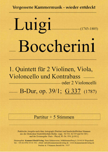 Vorderes Coverbild Quintett B-Dur op.39,1 G337