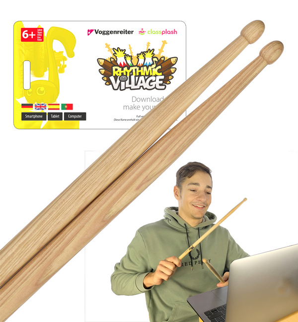 Vorderes Coverbild Rhythmic Village Set (App) mit Drum Sticks