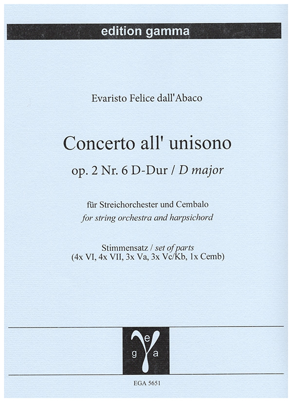 Vorderes Coverbild Concerto all'unisono op. 2 Nr. 6 D-Dur