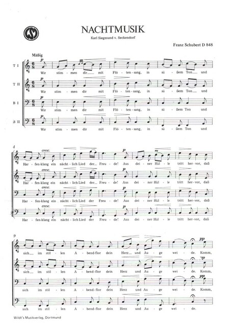 Vorderes Coverbild Nachtmusik D848 für Männerchor a cappella