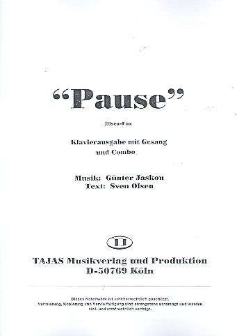 Vorderes Coverbild Pause für Gesang und Combo