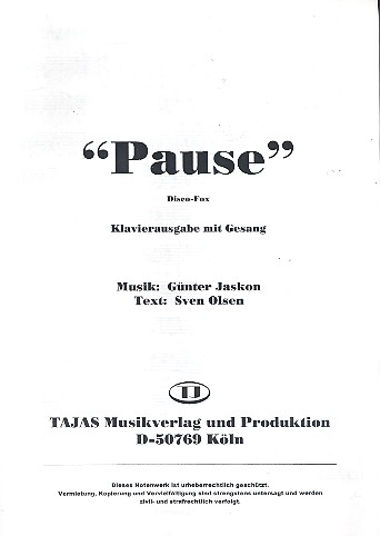 Vorderes Coverbild Pause für Gesang und Combo
