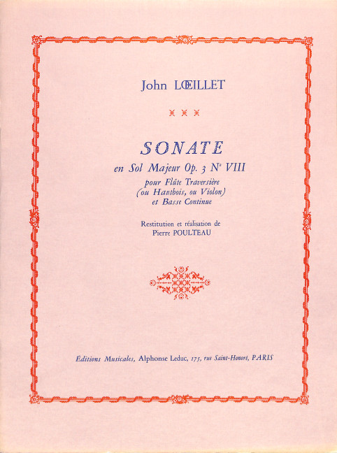 Vorderes Coverbild SONATE EN SOL MAJEUR OP.3,8 POUR