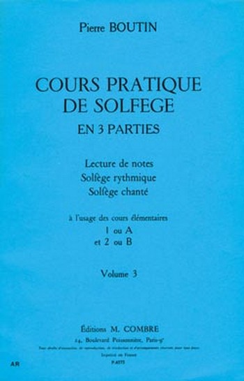 Vorderes Coverbild COURS PRATIQUE DE SOLFEGE VOL.3
