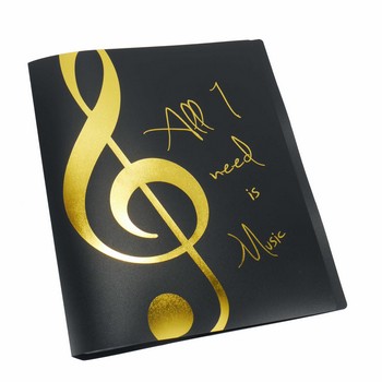 Vorderes Coverbild Mappe All I need is Music golden A4 mit 20 Prospekthüllen