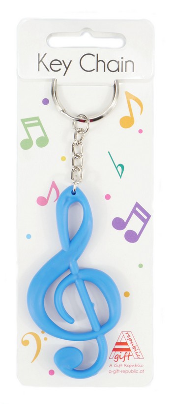 Vorderes Coverbild Schlüsselanhänger Violinschlüssel blau Gummi 7,7cm